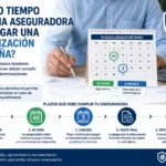 Infografía sobre los plazos legales que tiene una aseguradora para pagar una indemnización en España, mostrando el límite de 40 días para el pago mínimo y 3 meses para la resolución completa del siniestro.