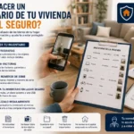 Infografía sobre cómo hacer un inventario de la vivienda para el seguro, mostrando los pasos para fotografiar los bienes, guardar facturas, anotar números de serie, conservar el inventario de forma segura y mantenerlo actualizado para facilitar futuras reclamaciones.