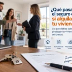 Propietario entregando las llaves de una vivienda alquilada junto a un contrato de alquiler, representando la importancia de revisar el seguro de hogar al alquilar una vivienda.