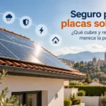 Vivienda unifamiliar con placas solares instaladas en el tejado, representando la protección de una instalación fotovoltaica mediante un seguro para placas solares frente a daños por tormentas, granizo, incendio o robo.