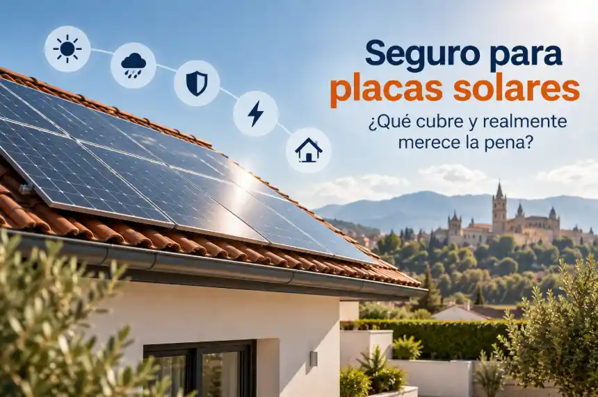 Vivienda unifamiliar con placas solares instaladas en el tejado, representando la protección de una instalación fotovoltaica mediante un seguro para placas solares frente a daños por tormentas, granizo, incendio o robo.