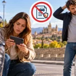 Conductores tras un accidente de tráfico con daños en los vehículos, representando qué ocurre y quién paga cuando el coche responsable no tiene seguro.